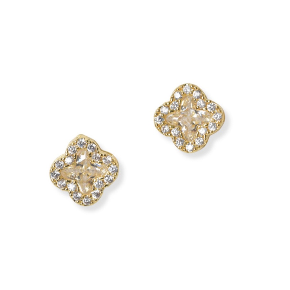 Gold clover rhinestone earring